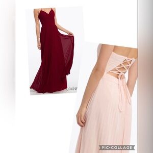 Chiffon Lace Up Back Pleat Dress - Plus - Cranberry